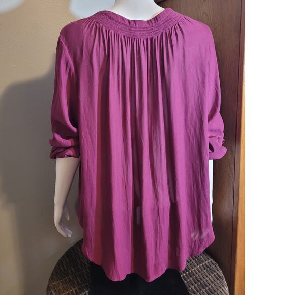 Torrid Womens Plus Size 2X Magenta Flowy Tunic Blouse Semi-Sheer Fairycore Fae - Picture 5 of 10